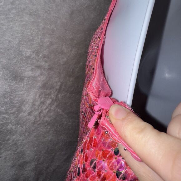 Vintage Cache Pink Sequin 90s Maxi Dress Sz 4 Y2K Fairy Mermaid Hoco Prom Event - Picture 5 of 12